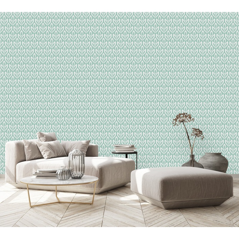 Stylish Green Leaves Pattern Wallpaper Chic