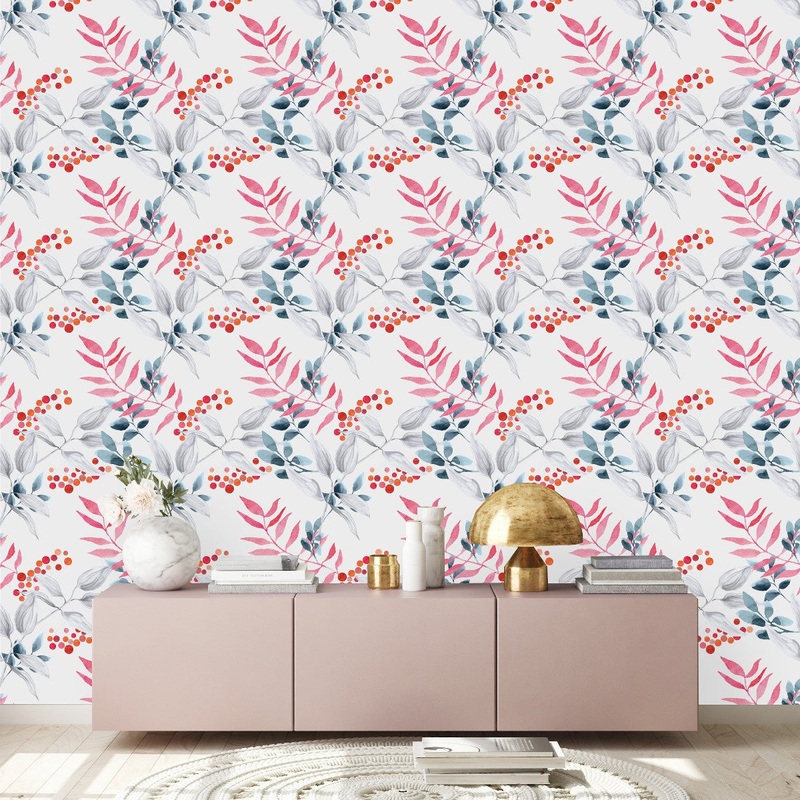 Stylish Leaves on White Wallpaper Smart