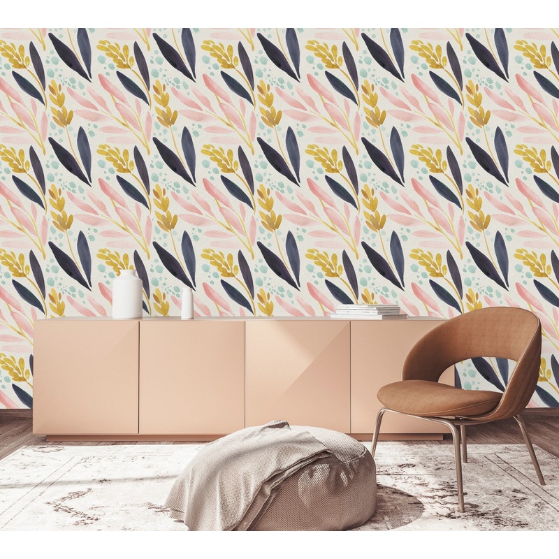 Stylish Pink and Purple Leaves Wallpaper Vogue High-Quality