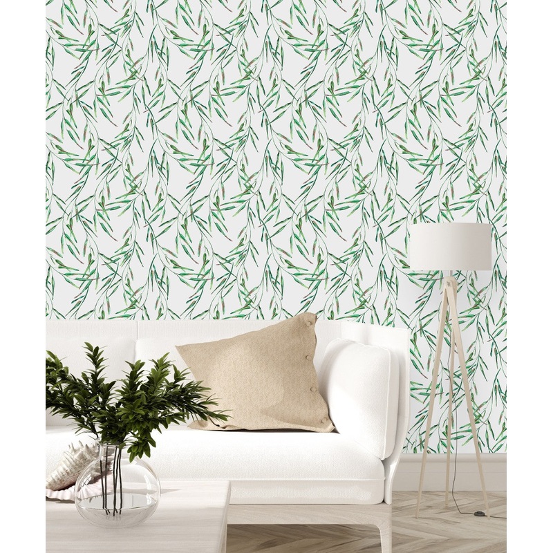 Voguish Long Leaves Wallpaper Chic