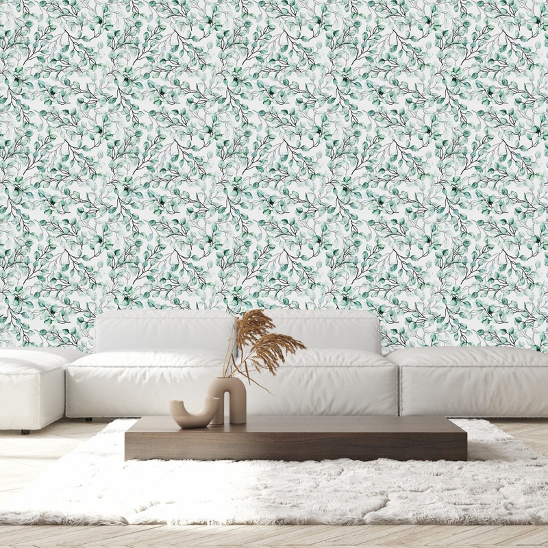 White Wallpaper with Poplar Leaves