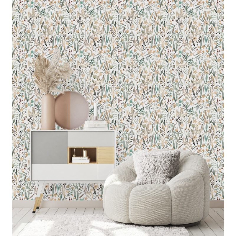 Beige and Grey Herbs Wallpaper
