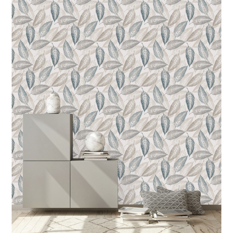 Beige and Grey Leaves Wallpaper