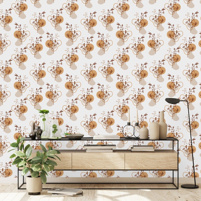 Beige Pattern with Herbs Wallpaper