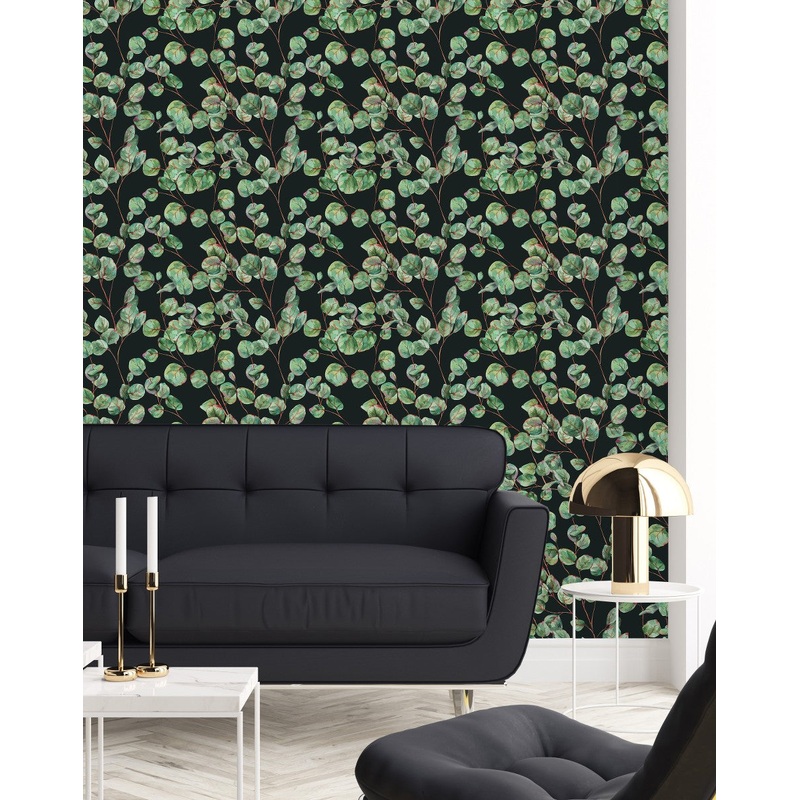 Black Wallpaper with Poplar Leaves