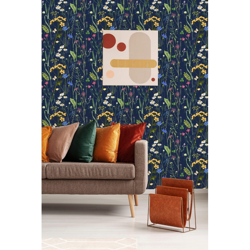 Colorful Herbs and Flowers on Dark Background Wallpaper