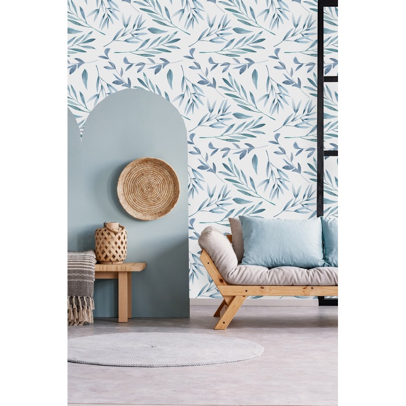 Contemporary Blue Leaves Wallpaper Chic