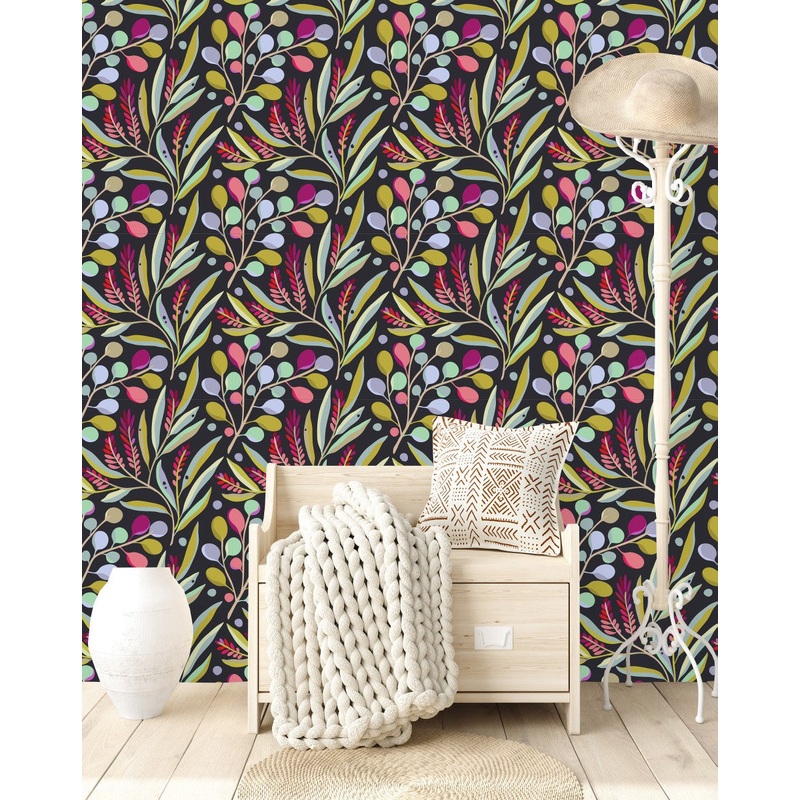 Contemporary Multicolored Leaves Wallpaper Chic