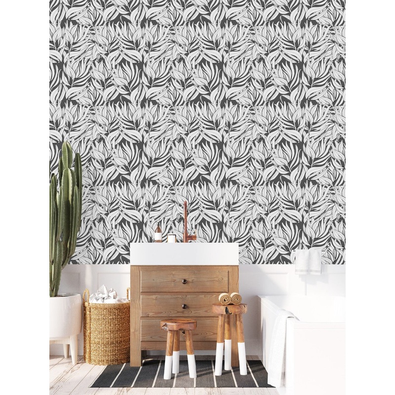 Dark Grey Wallpaper with Leaves