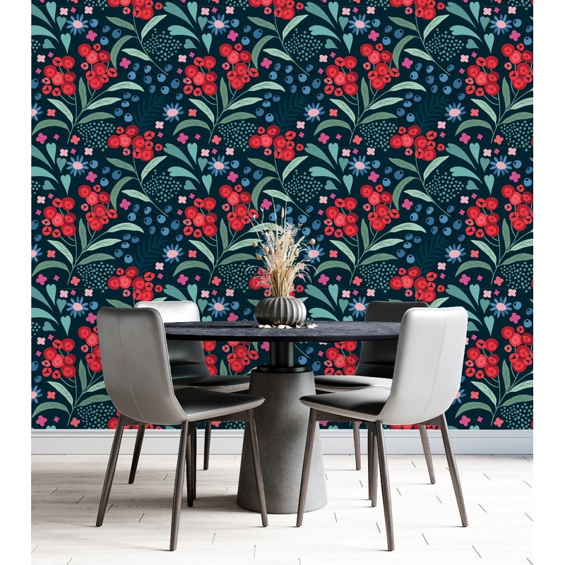 Elegant Berries and Flowers Wallpaper Fashionable