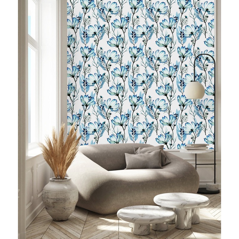 Elegant Blue Flowers Wallpaper Tasteful