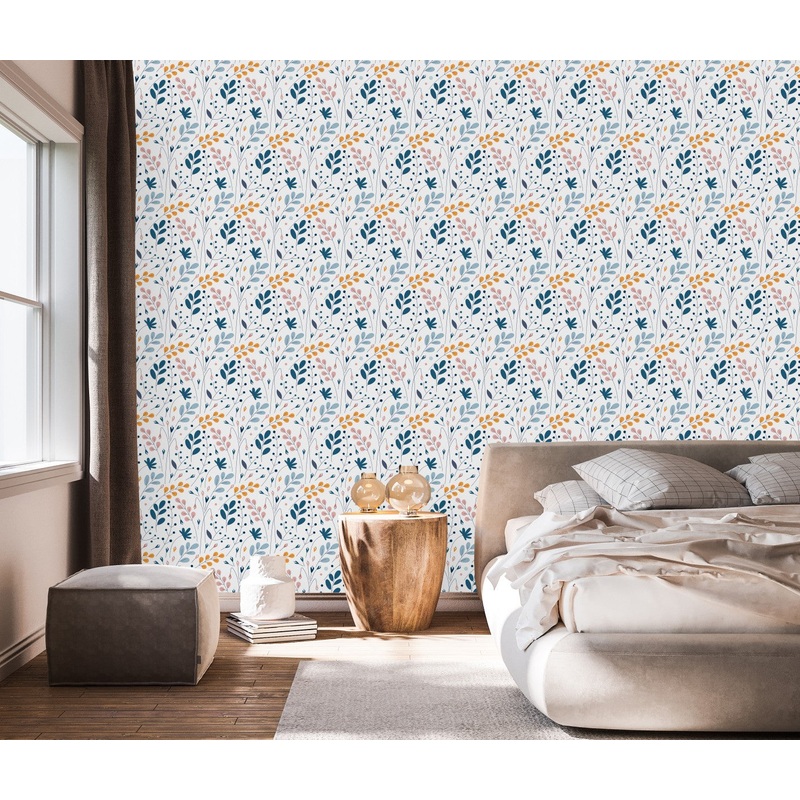 Elegant Blue Leaves Wallpaper Vogue