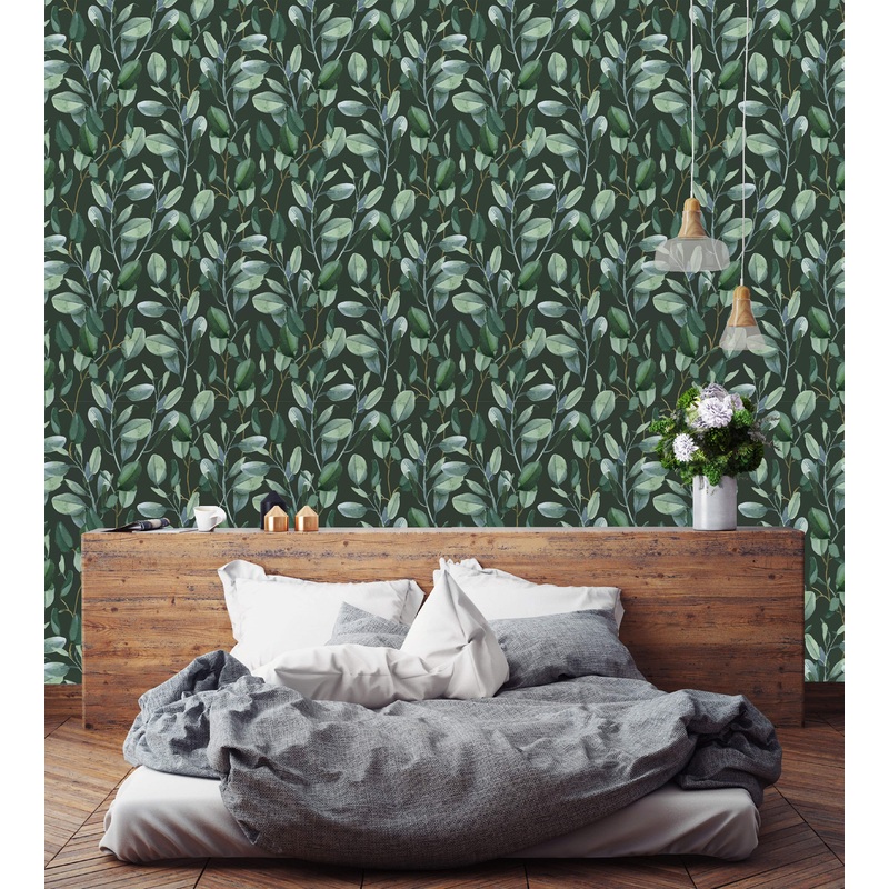 Elegant Dark Eucalyptus Leaves Wallpaper Chic
