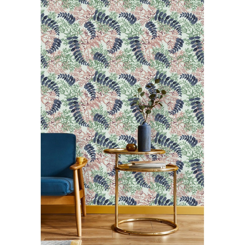 Fashionable Dark Blue Leaves Wallpaper Smart