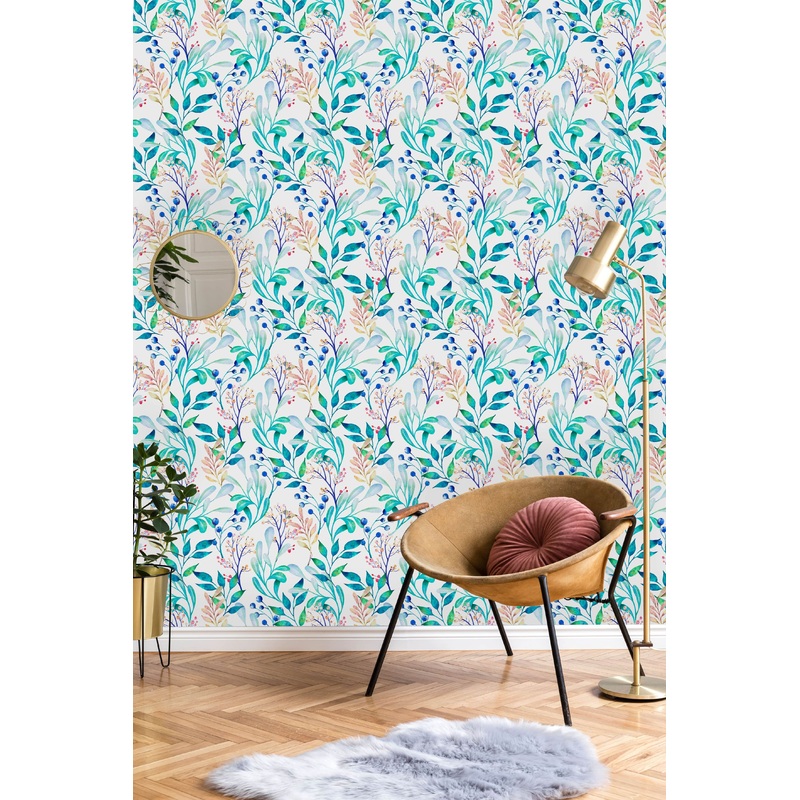 Green Leaves, Branches and Berries Wallpaper