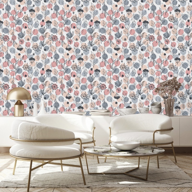 Herbs and Circles Pattern Wallpaper