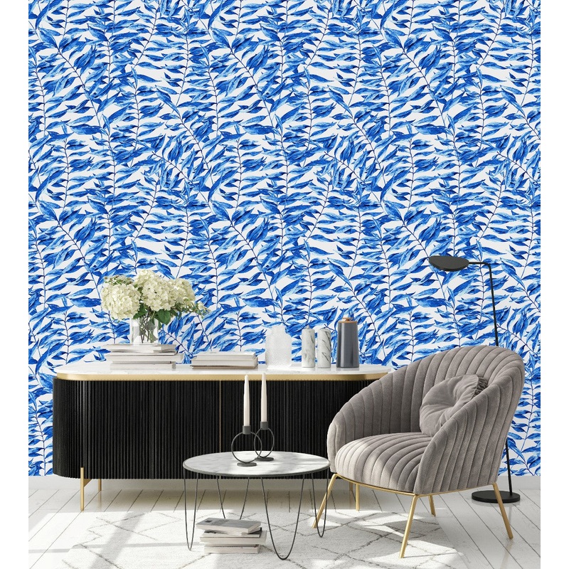 Modish Blue Leaves Wallpaper Fashionable