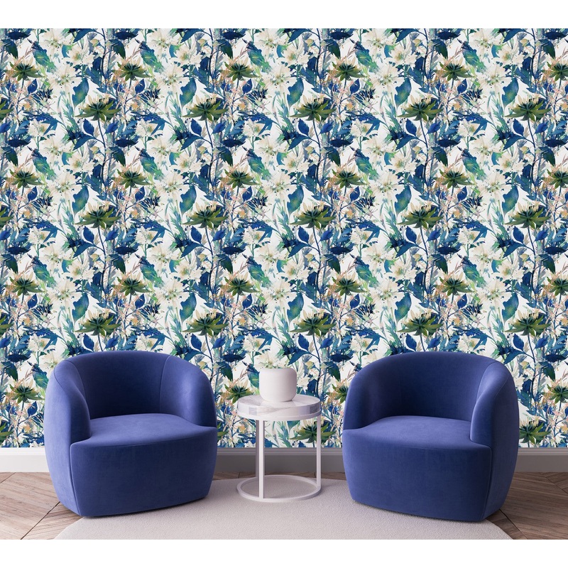 Modish Blue Leaves Wallpaper Vogue
