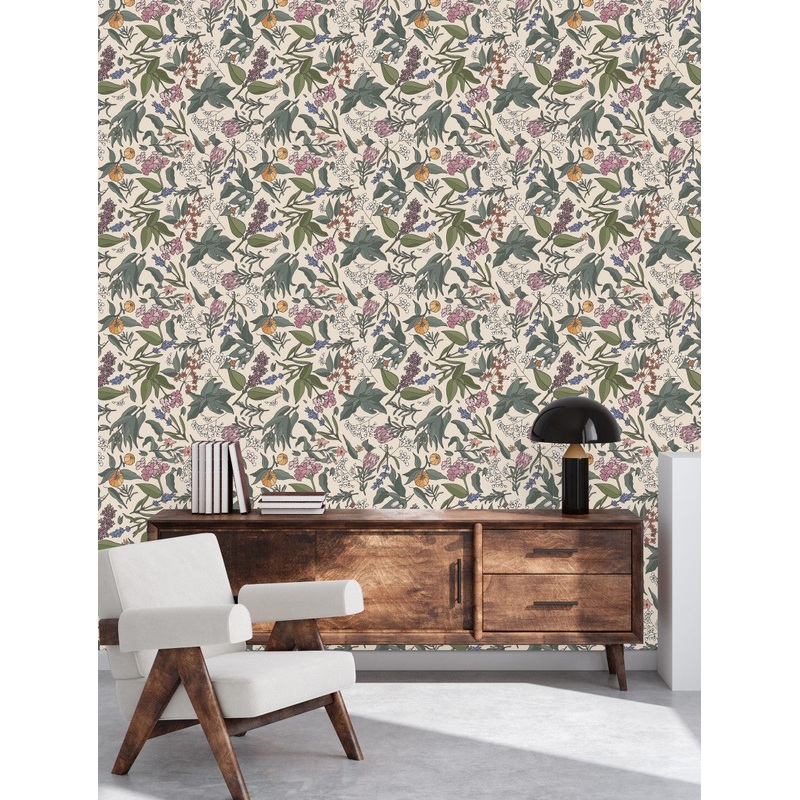 Modish Leaves and Wildflowers Wallpaper Smart