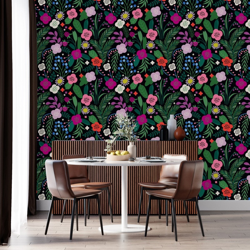 Pink Strawberry and Flowers Wallpaper