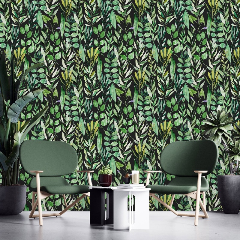 Stylish Dark Wallpaper with Green Leaves Smart