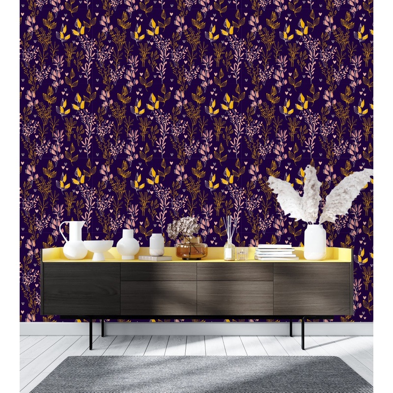 Voguish Dark Wallpaper with Multicolored Leaves Chic