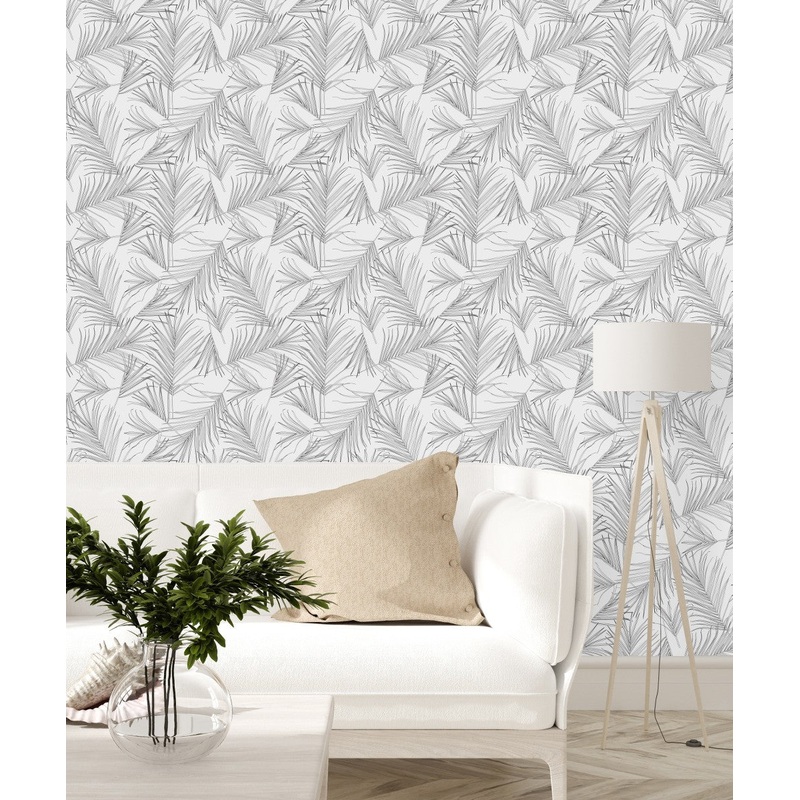 White Wallpaper with Plant's Leaves