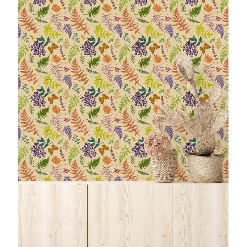 Beige Wallpaper with Ferns