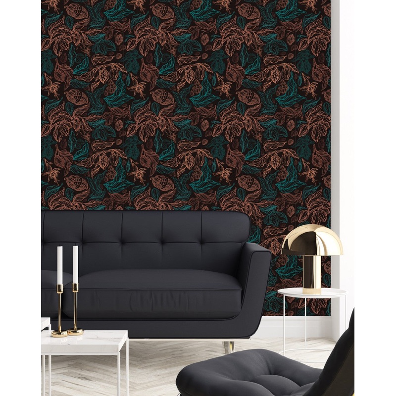 Black Wallpaper with Leaves Contours