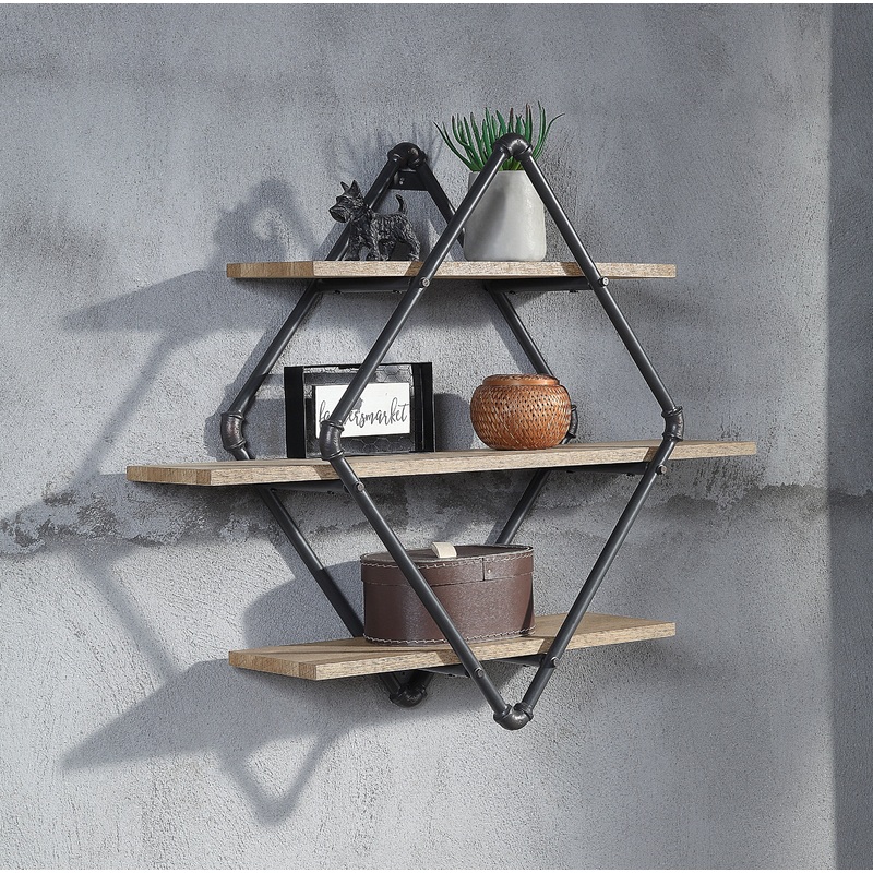 Brantley Wall Rack in Oak & Sandy Black Finish