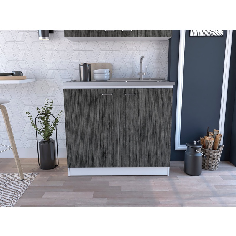 Brookeline Rectangle 2-Door Utility Sink and Cabinet White and Smokey Oak