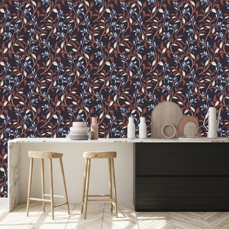 Contemporary Blue Berries Wallpaper Fashionable