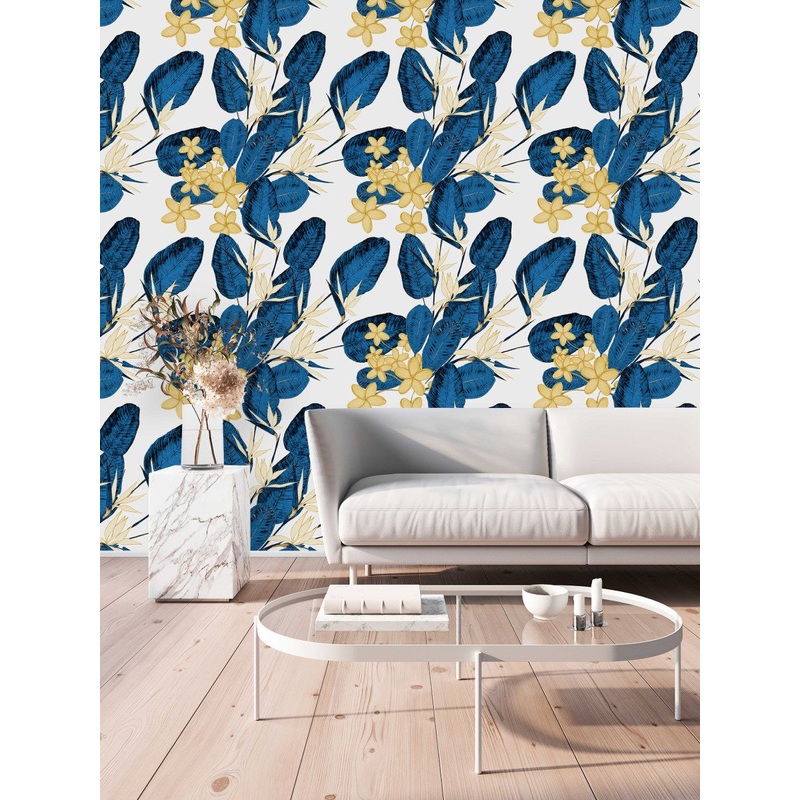 Contemporary Blue Leaves Wallpaper Smart