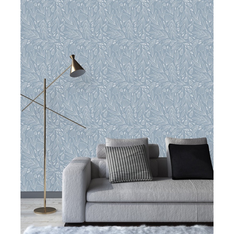 Contemporary Grey Wallpaper with Leaves Pattern Vogue