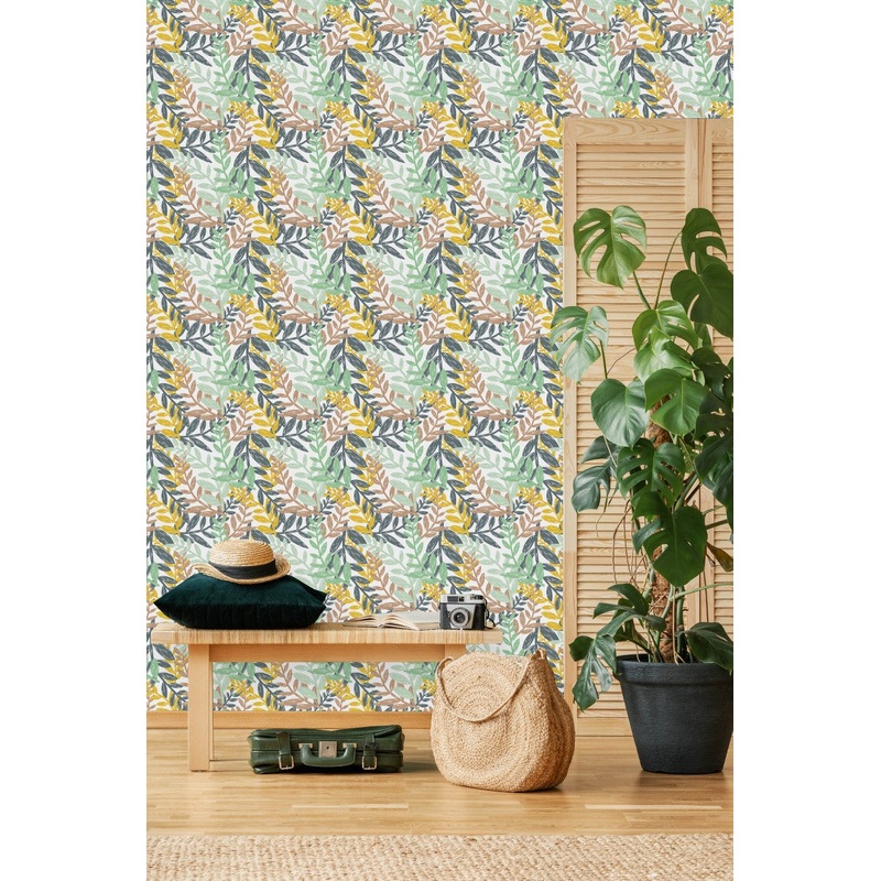Contemporary Hand Drawn Leaves Wallpaper Tasteful