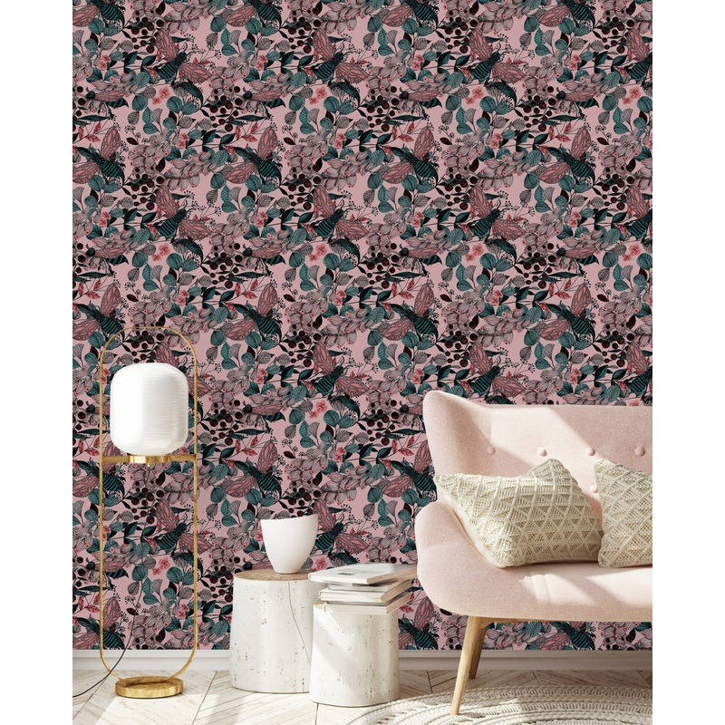 Dark Pink Wallpaper with Leaves