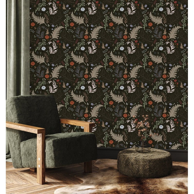 Dark Wallpaper with Forest Plants