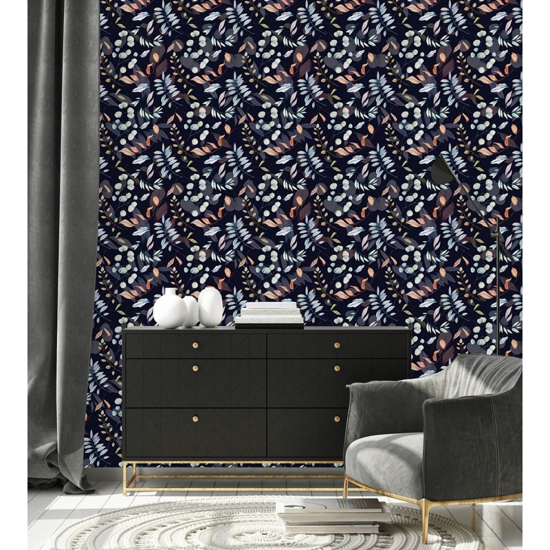 Elegant Leaves on Dark Wallpaper Tasteful