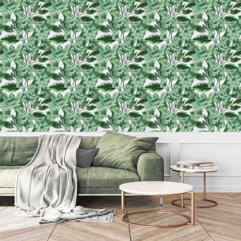 Elegant White Wallpaper with Leaves Fashionable