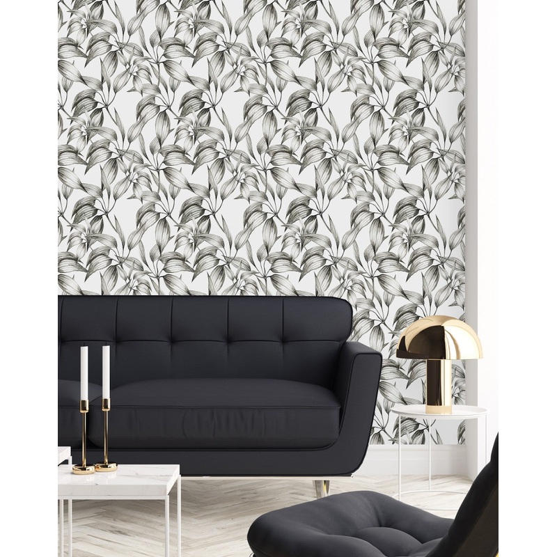 Fashionable Black and White Leaves Wallpaper Chic High-Quality
