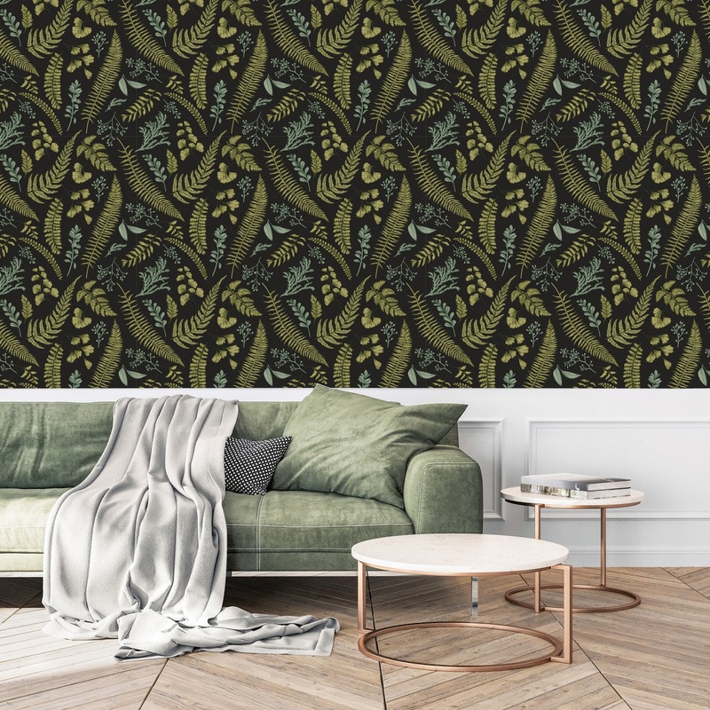 Fern Leaves on Dark Background Wallpaper