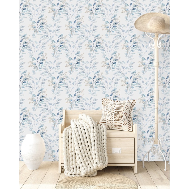 Gold and Blue Leaves Wallpaper