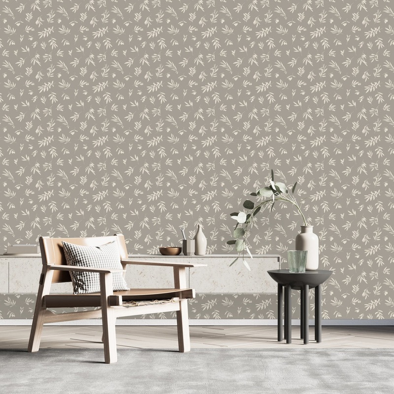 Grey Wallpaper with Olive Leaves