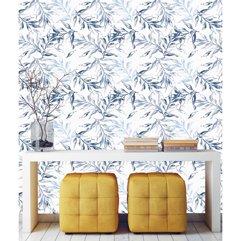 Large Blue Leaves Wallpaper