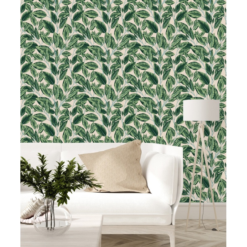 Modish Beige Wallpaper with Leaves Tasteful