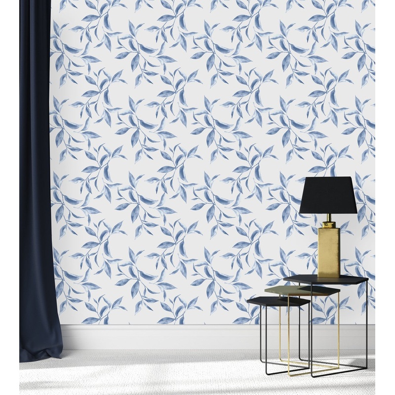 Modish Blue Leaves Wallpaper Smart