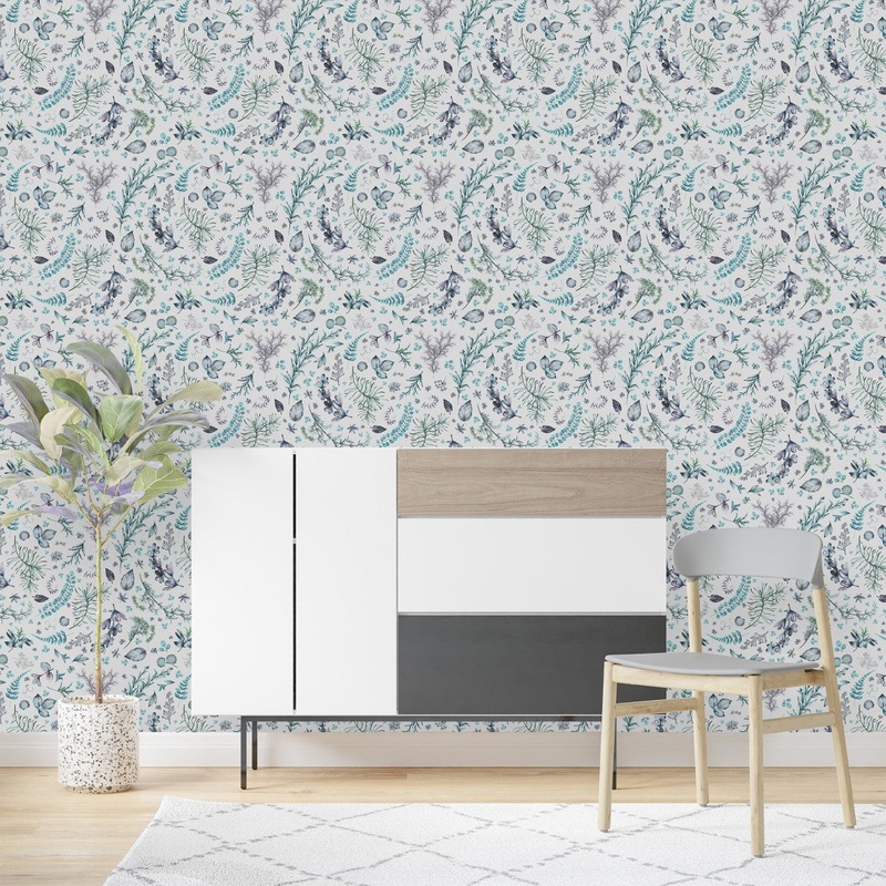 Modish Blue Leaves Wallpaper Tasteful High-Quality