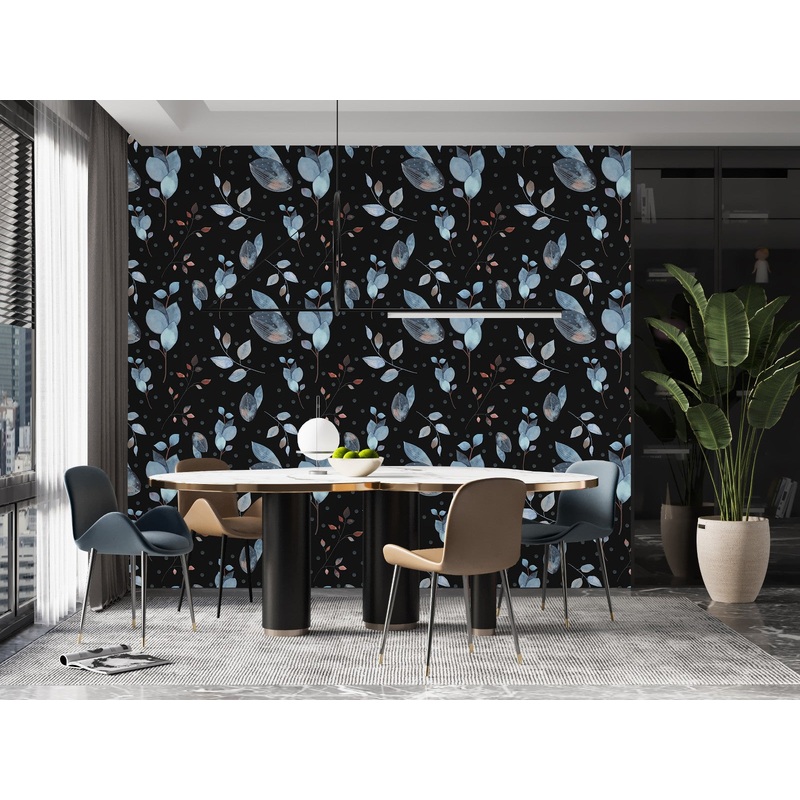 Modish Dark Leaves Pattern Wallpaper Smart