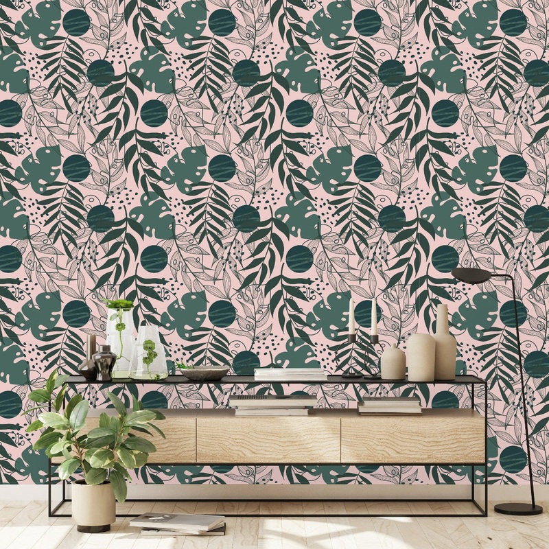Modish Green Leaves Pattern Wallpaper Tasteful