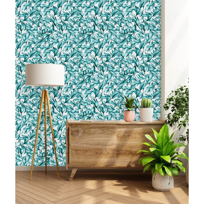 Modish Leaves on White Wallpaper Chic Select